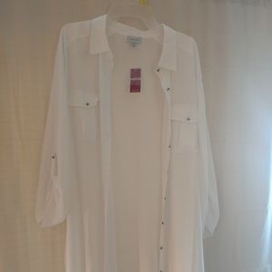 Long button down white tunic shirt New with Tags